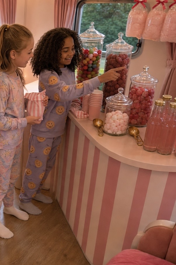 Friends choosing sweets from the treat bar